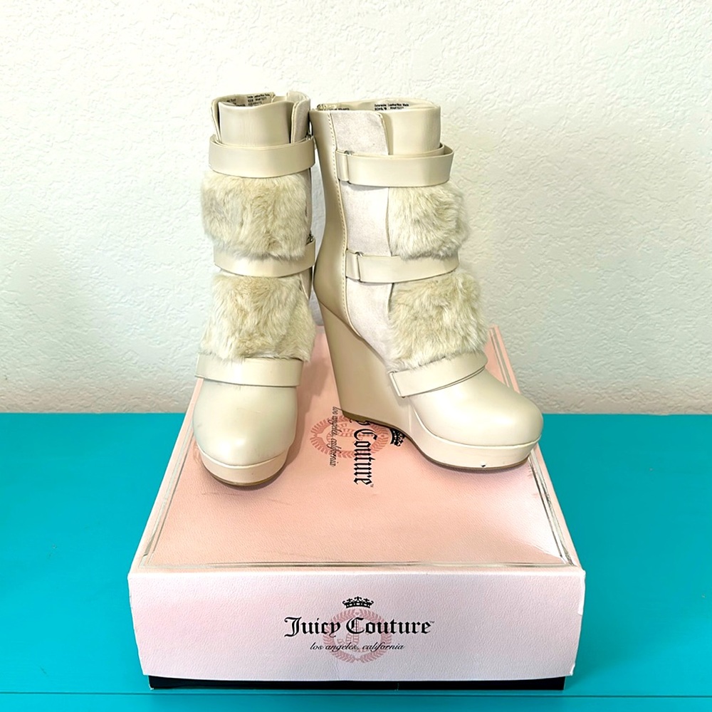 Juicy Couture faux leather, faux fur, beige, winter boot, size 7.5